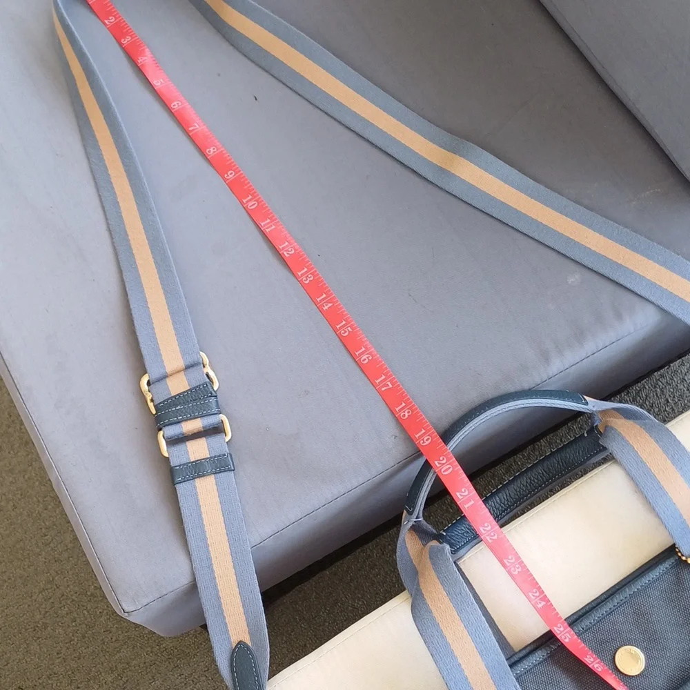 Coach Navy and Tan Canvas Tote Bag with Striped Strap